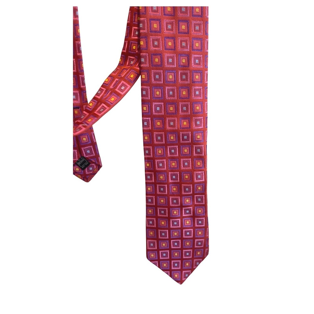 Ike Behar New York‎ Men's Necktie Geometric Square Retro Pink Purple 59.5"L